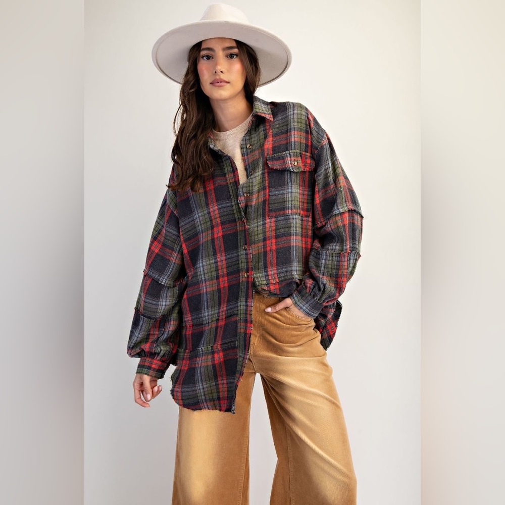 #581 Keep it Cozy Plaid Top - Ash